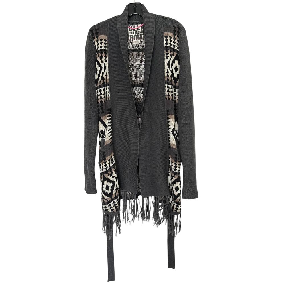 Billabong Women’s S Aztec Southwestern Long Cardigan Fringe Belted Sweater